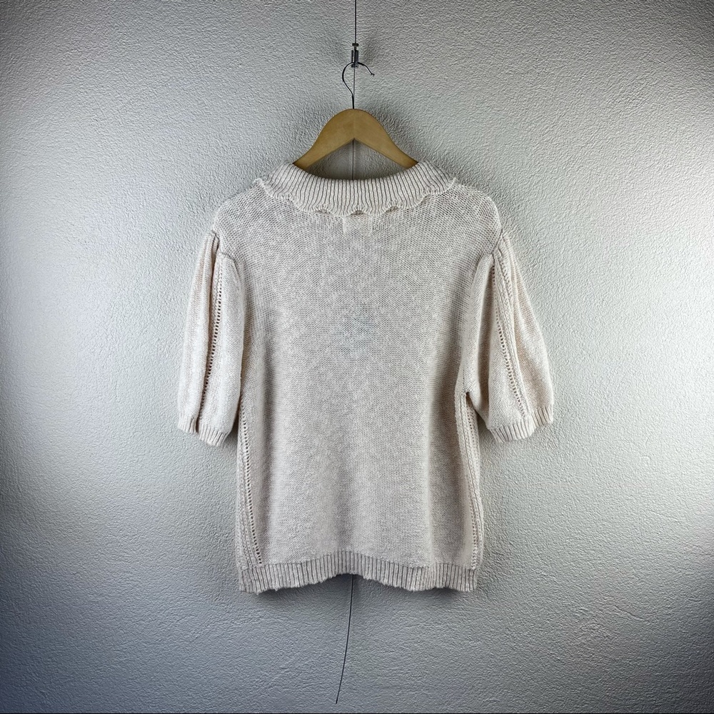 SOLD l L Retro Collared Cream Short Sleeve Crewneck T-Shirt Sweater - Picture 9 of 16